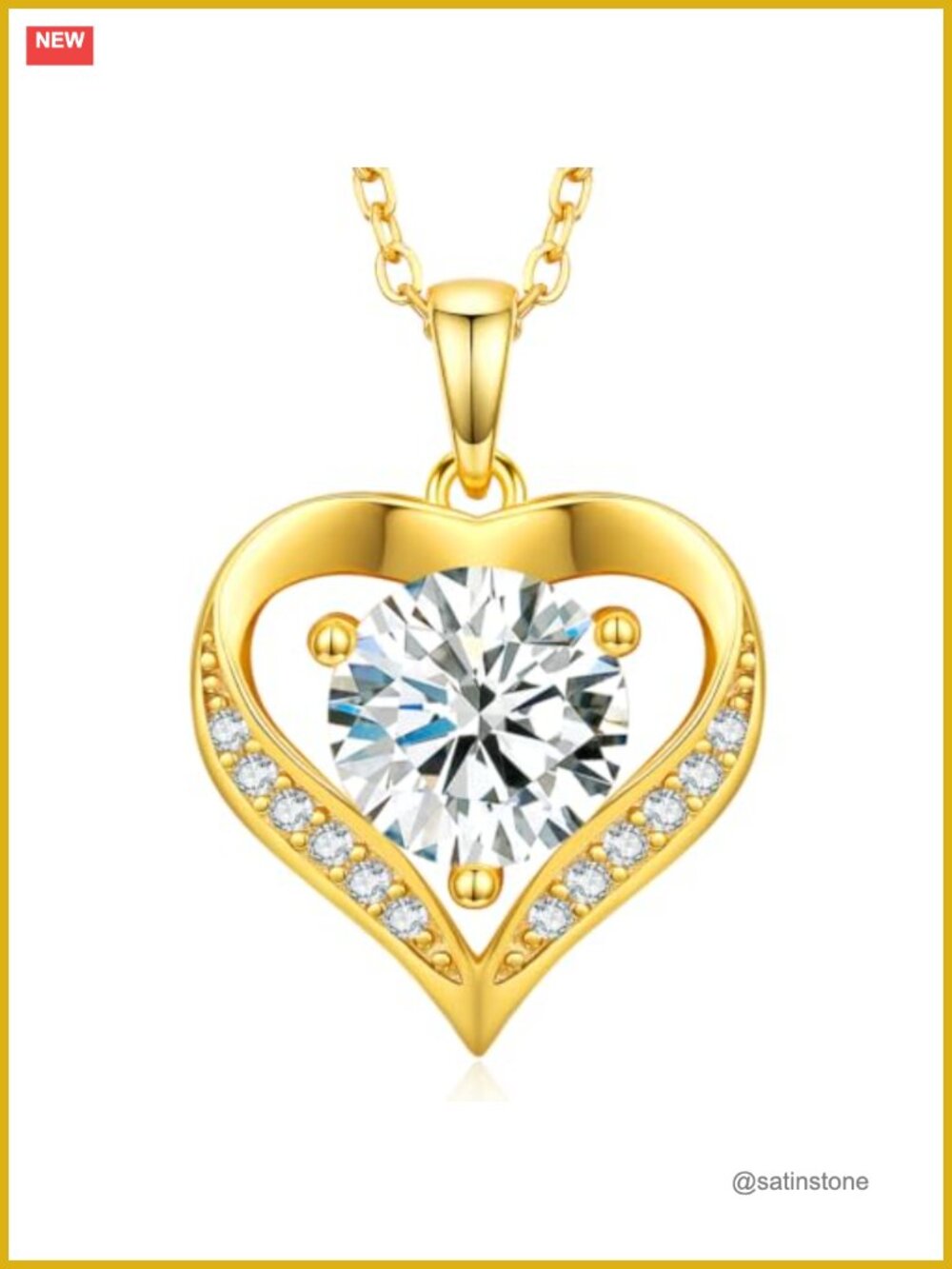 Moissanite Heart Necklace 18K Gold Plated 925 Sterling Silver 20in